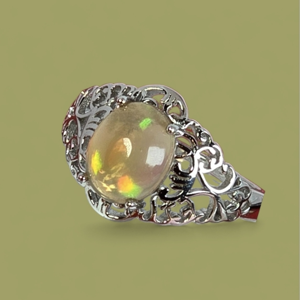 925 Sterling Silver Ring with Natural Chocolate Opal 0.8x1cm